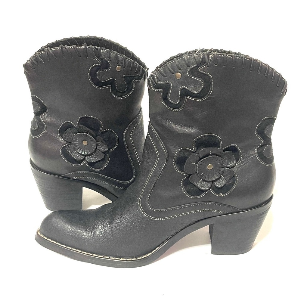 MIA Black Heeled Boots with Floral Design